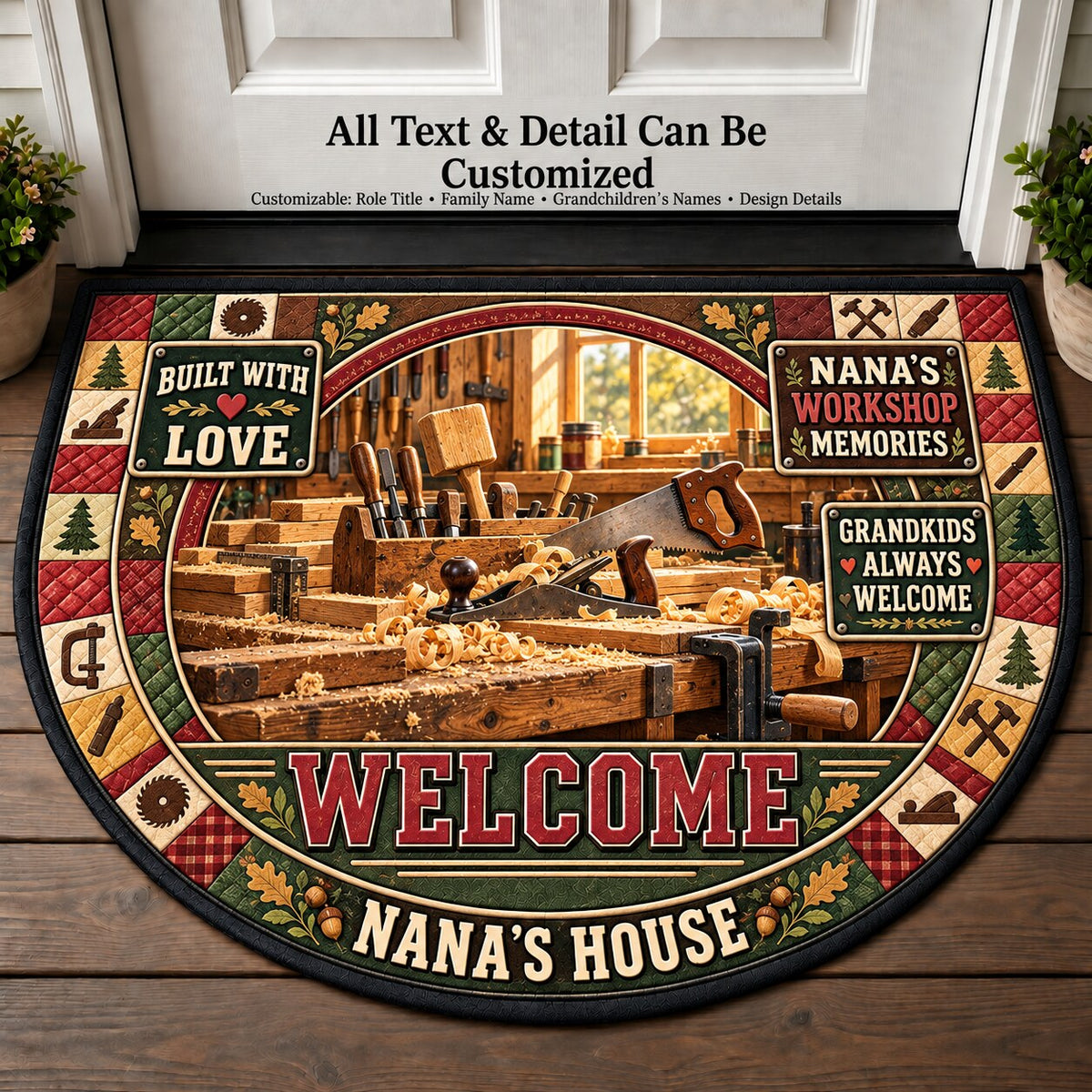 Nana's Workshop Memories Personalized Half Round Mat | 5To9Vibe