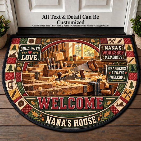 Nana's Workshop Memories Personalized Half Round Mat | 5To9Vibe