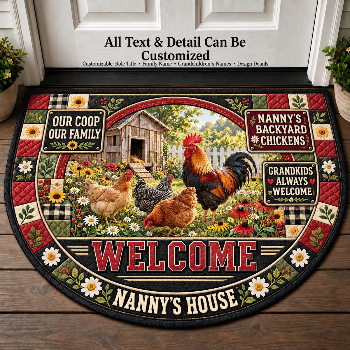 Nanny's Backyard Chickens Personalized Half Round Mat | 5To9Vibe