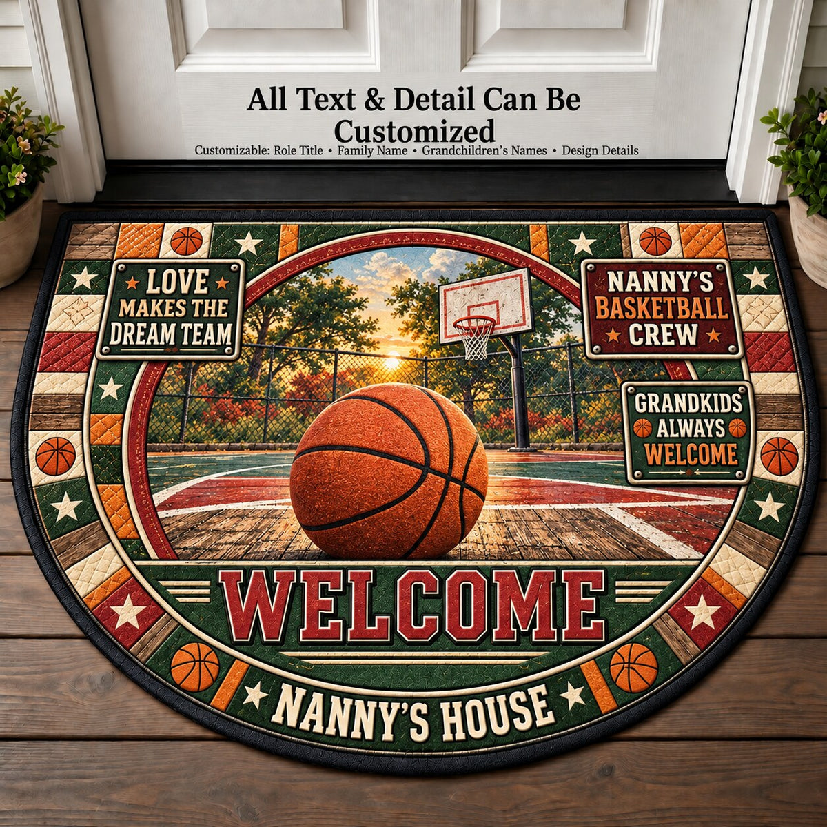 Nanny's Basketball Crew Personalized Half Round Mat | 5To9Vibe