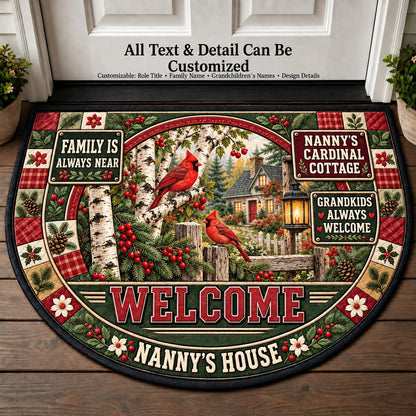 Nanny's Cardinal Cottage Personalized Half Round Mat | 5To9Vibe