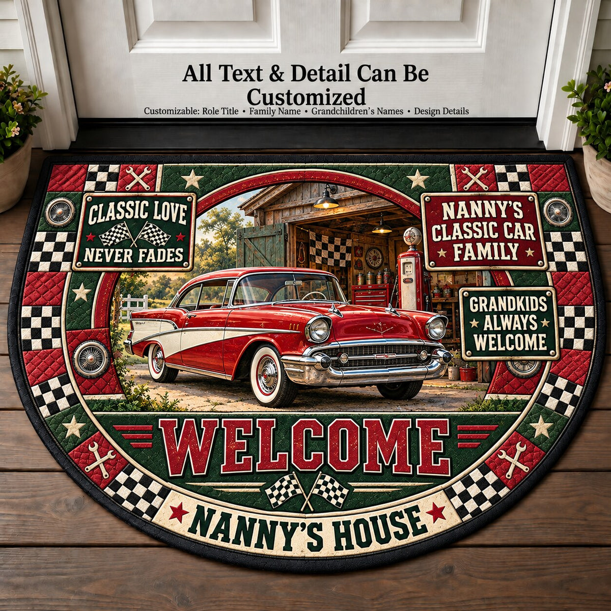 Nanny's Classic Car Family Personalized Half Round Mat | 5To9Vibe