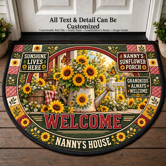 Nanny's Sunflower Porch Personalized Half Round Mat | 5To9Vibe