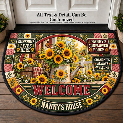 Nanny's Sunflower Porch Personalized Half Round Mat | 5To9Vibe