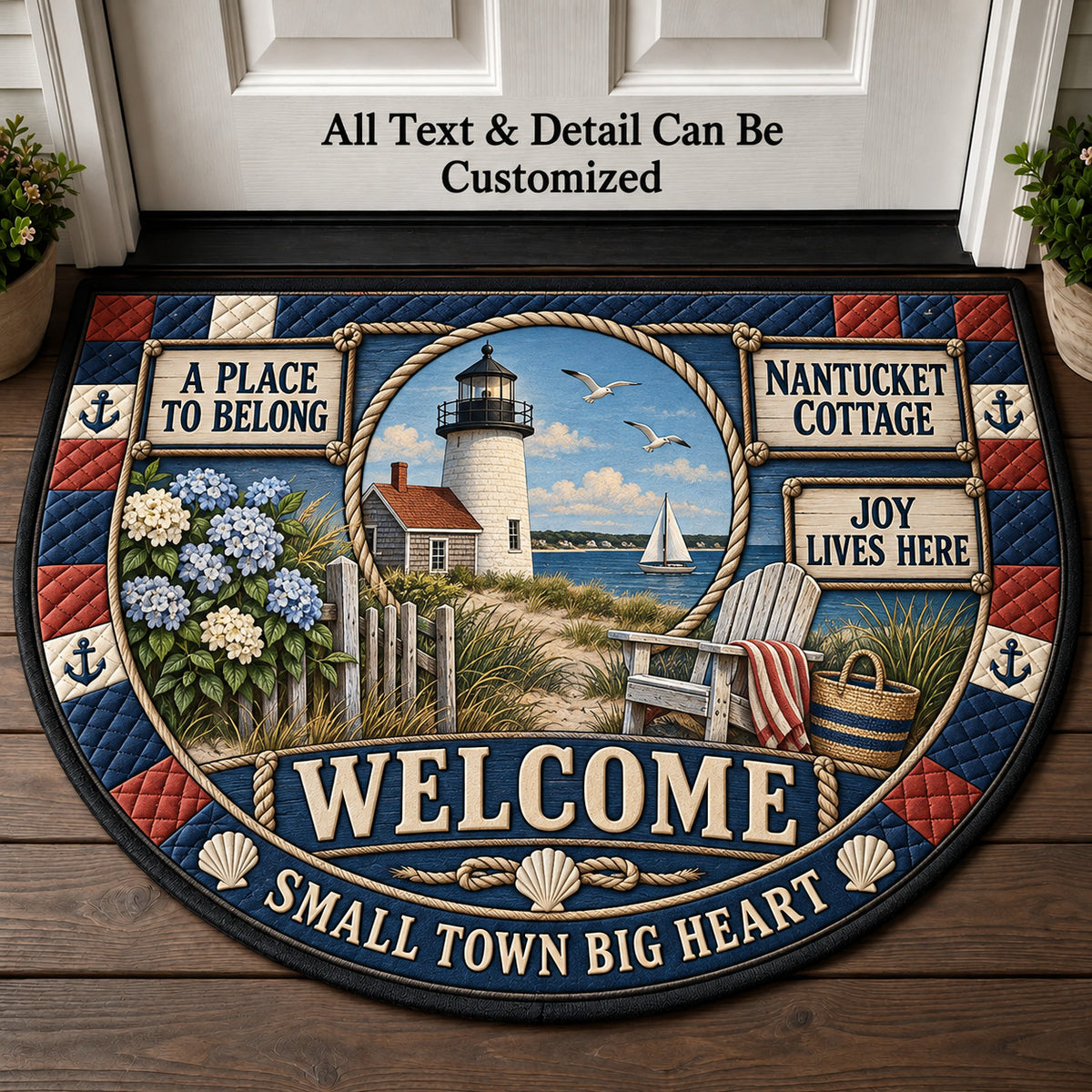 Nantucket Cottage Personalized Half Round Mat | 5To9Vibe