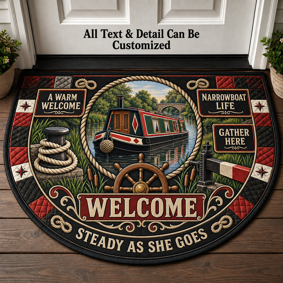 Narrowboat Life Personalized Half Round Mat | 5To9Vibe