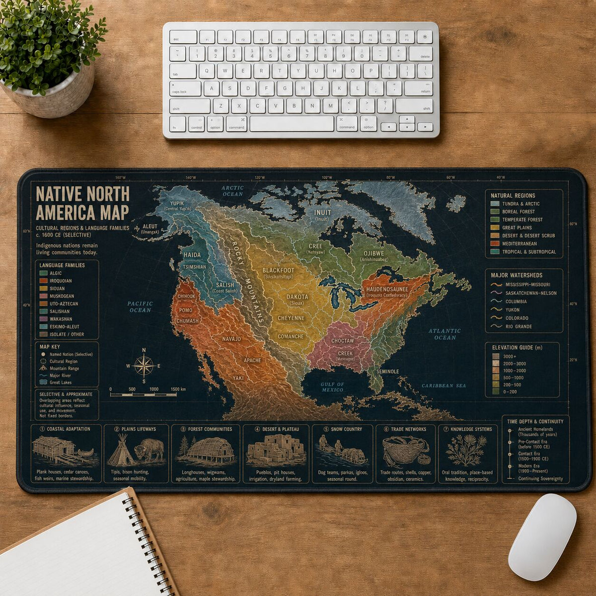 Native North America Map Cultural Heritage Visual Guide Desk Mat | 5To9Vibe