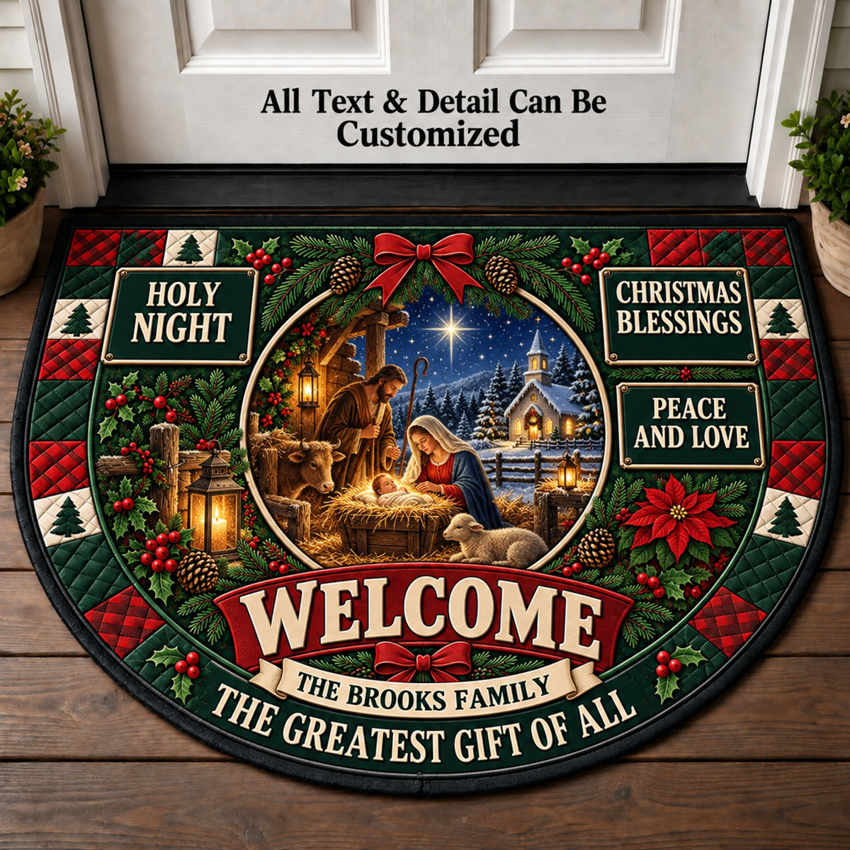 Nativity Under The Stars Personalized Half Round Mat | 5To9Vibe
