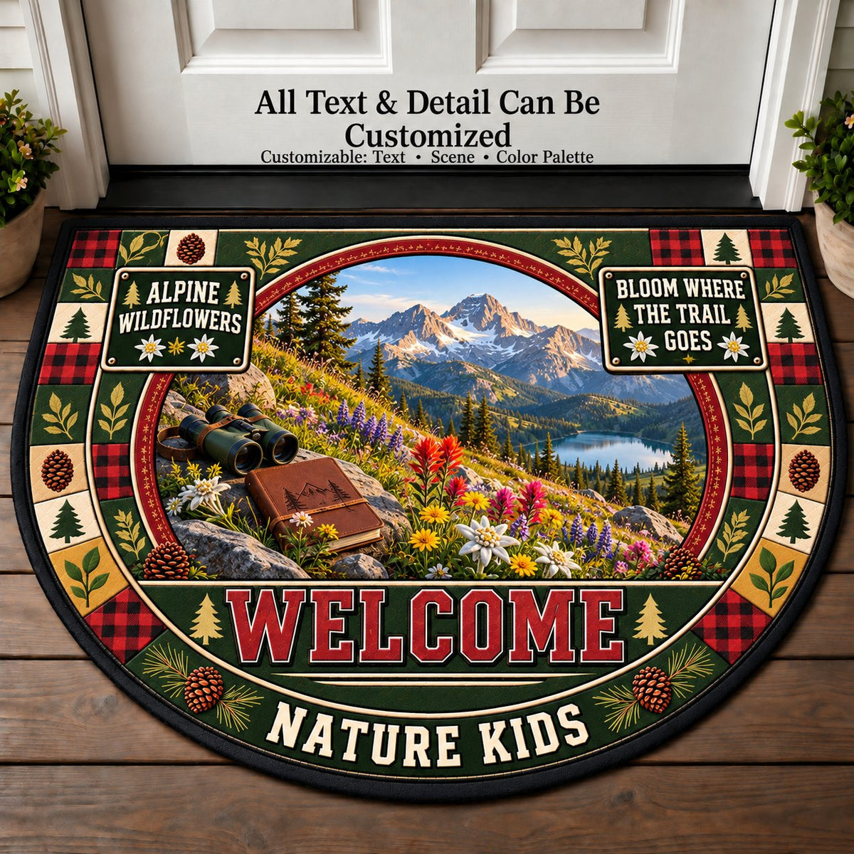 Alpine Wildflowers - Nature Kids Personalized Half Round Mat | 5To9Vibe