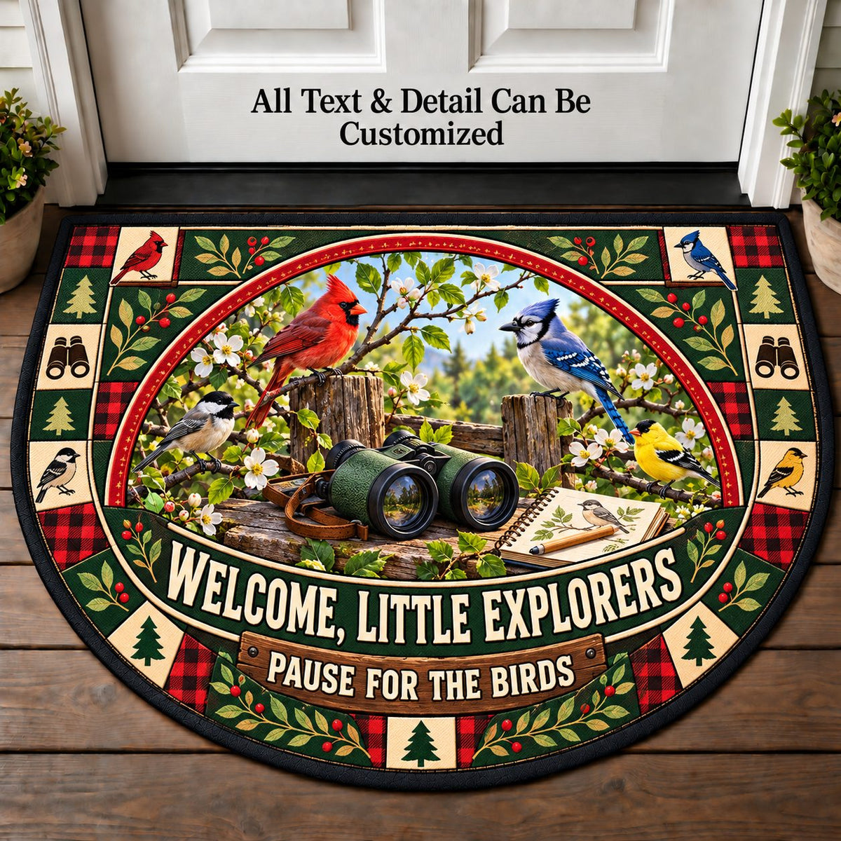 Backyard Birdwatch - Nature Kids Personalized Half Round Mat | 5To9Vibe
