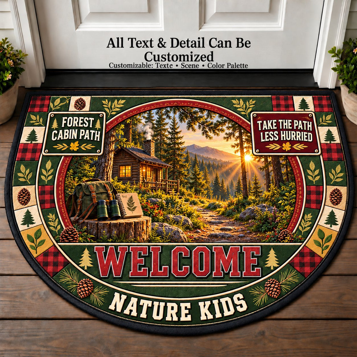 Forest Cabin Path - Nature Kids Personalized Half Round Mat | 5To9Vibe