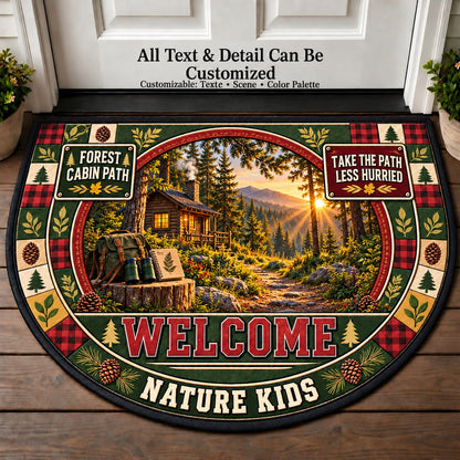 Forest Cabin Path - Nature Kids Personalized Half Round Mat | 5To9Vibe