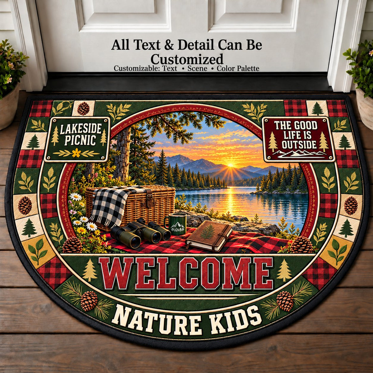 Lakeside Picnic - Nature Kids Personalized Half Round Mat | 5To9Vibe