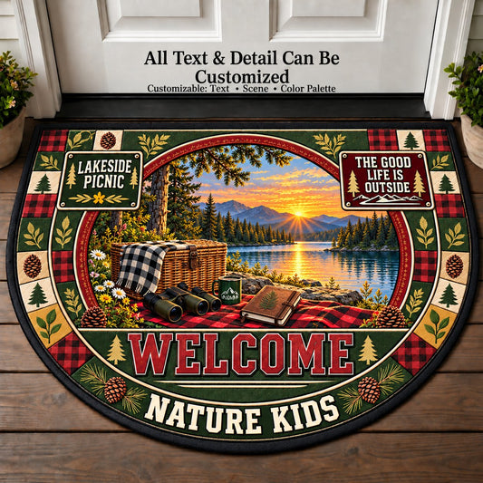 Lakeside Picnic - Nature Kids Personalized Half Round Mat | 5To9Vibe