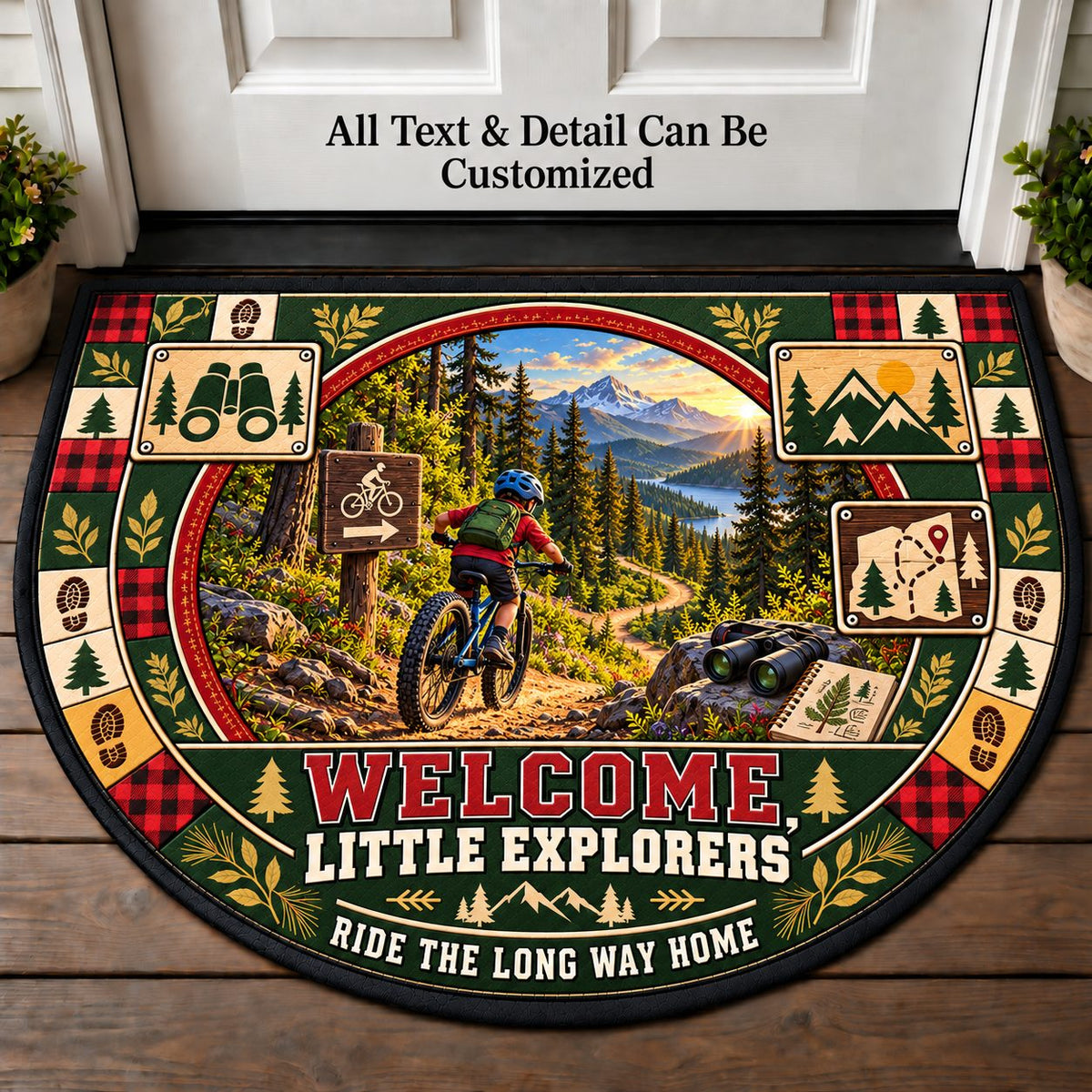 Mountain Bike Trail - Nature Kids Personalized Half Round Mat | 5To9Vibe