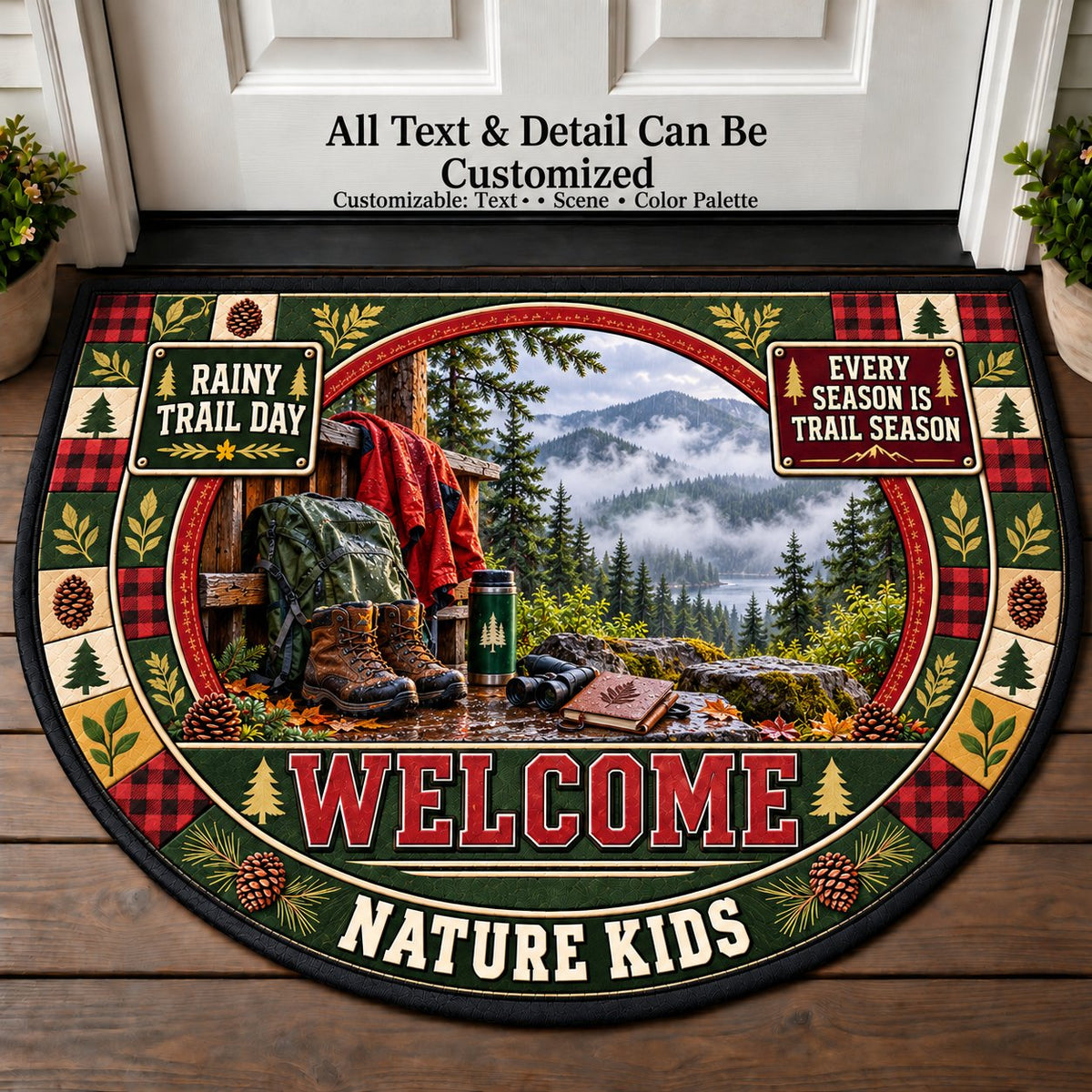Rainy Trail Day - Nature Kids Personalized Half Round Mat | 5To9Vibe