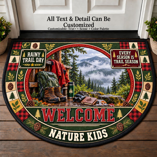 Rainy Trail Day - Nature Kids Personalized Half Round Mat | 5To9Vibe