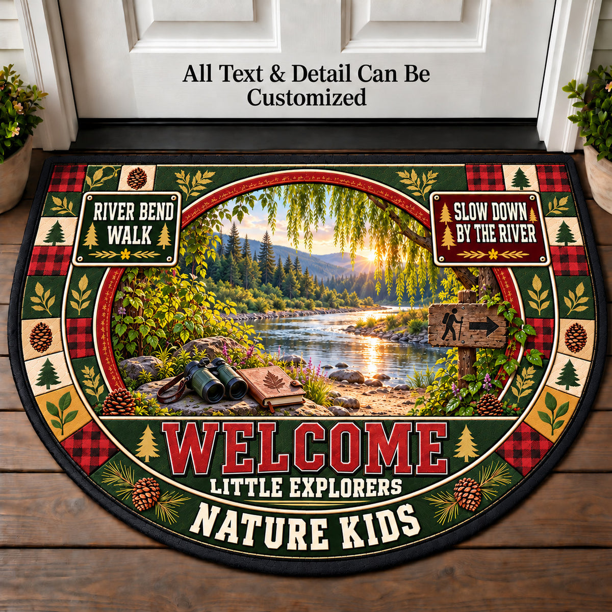 River Bend Walk - Nature Kids Personalized Half Round Mat | 5To9Vibe