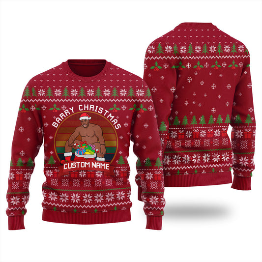 Naughty Barry Wood Personalized Name Women's Ugly Sweater