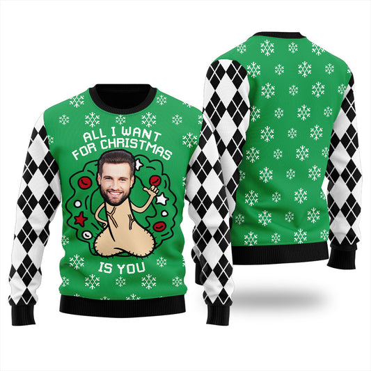 Naughty Custom Face Christmas Snowflake Ugly Sweater