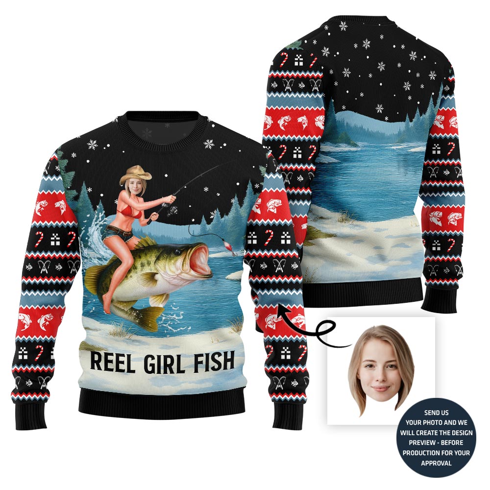 Naughty Custom Fishing Ugly Christmas Sweater For Women