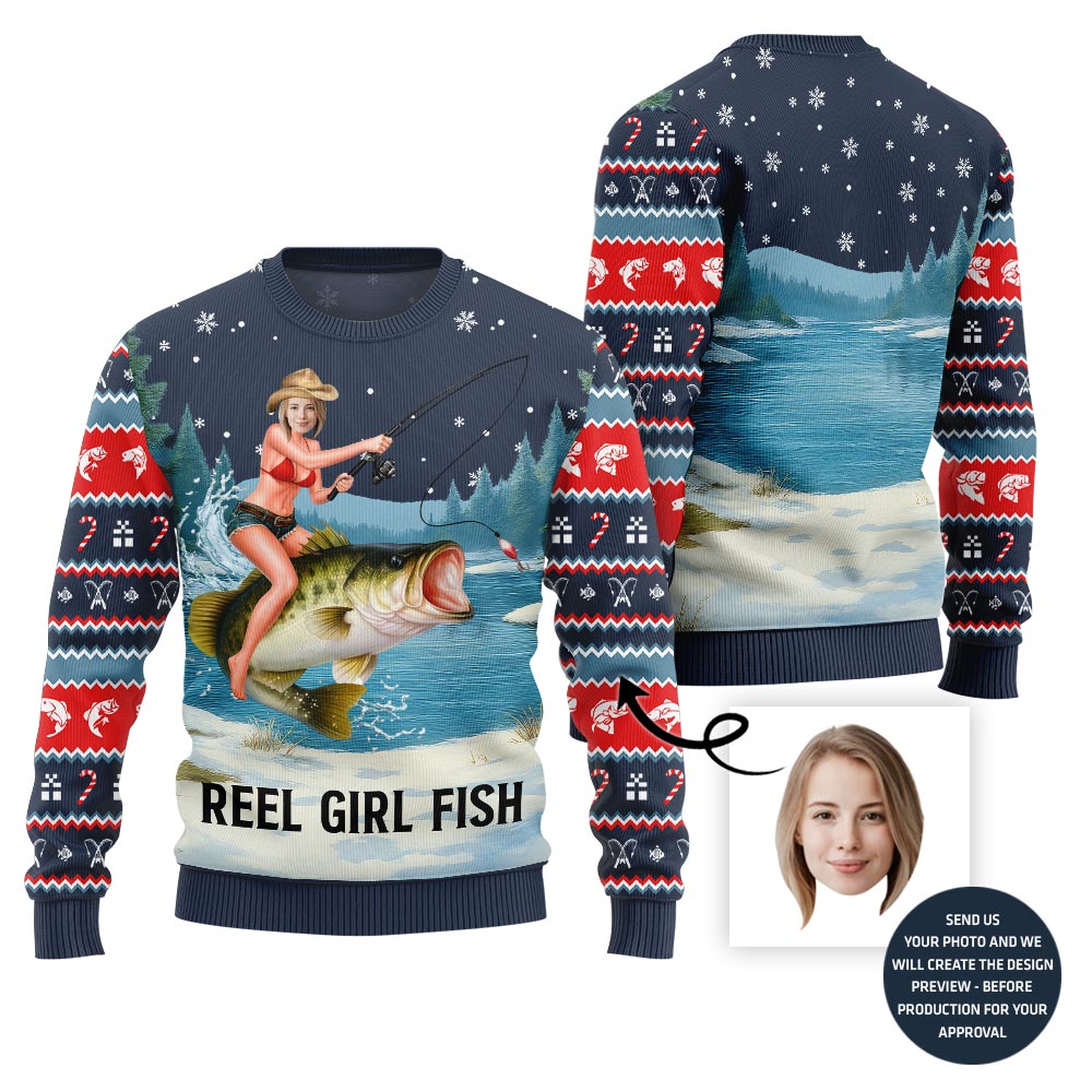 Naughty Custom Fishing Ugly Christmas Sweater For Women