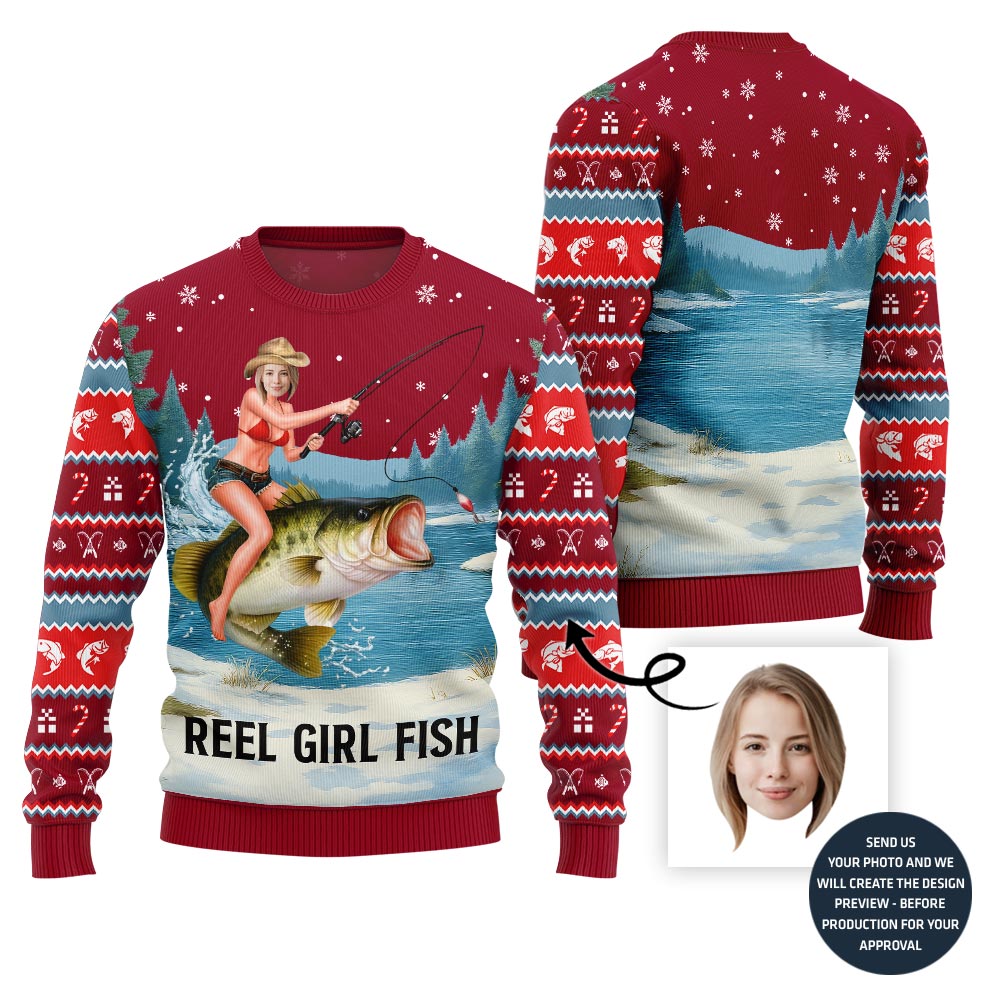 Naughty Custom Fishing Ugly Christmas Sweater For Women