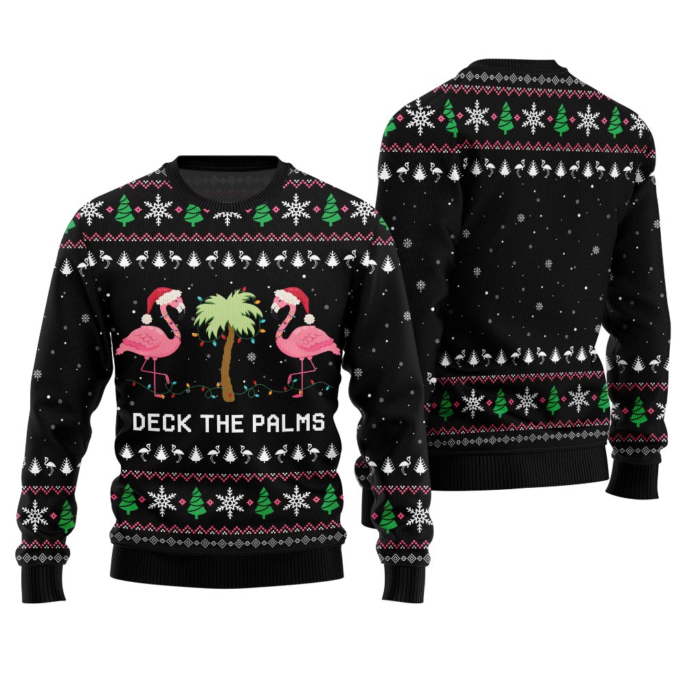 Naughty Flamingo Decking The Palms Ugly Christmas Sweater