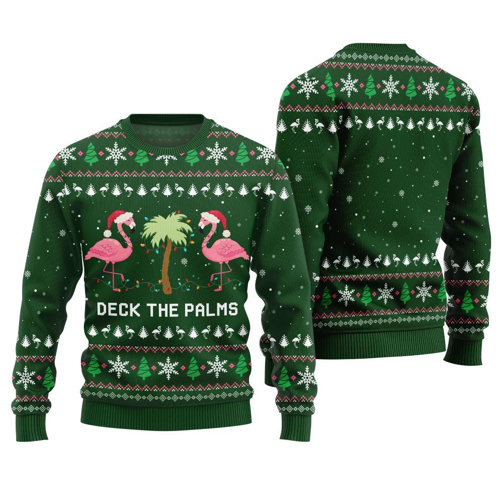 Naughty Flamingo Decking The Palms Ugly Christmas Sweater