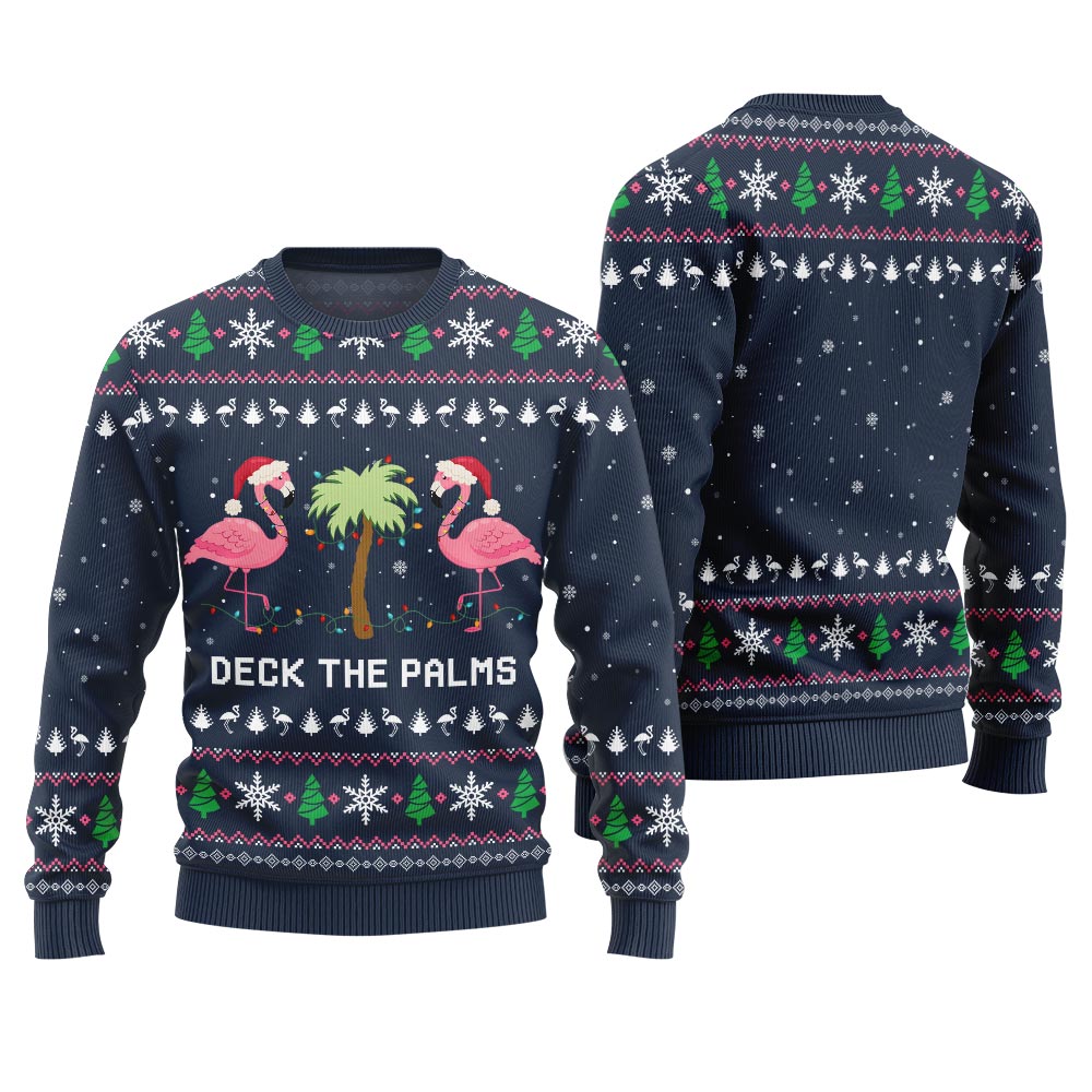 Naughty Flamingo Decking The Palms Ugly Christmas Sweater