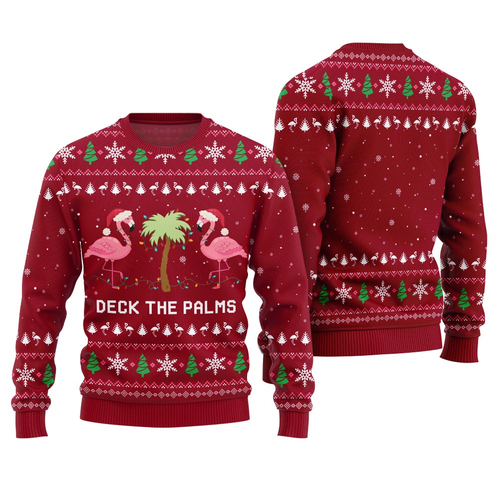 Naughty Flamingo Decking The Palms Ugly Christmas Sweater