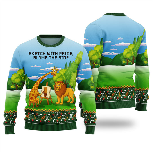 Naughty Giraffe And Wild Lion Animal Ugly Christmas Sweater