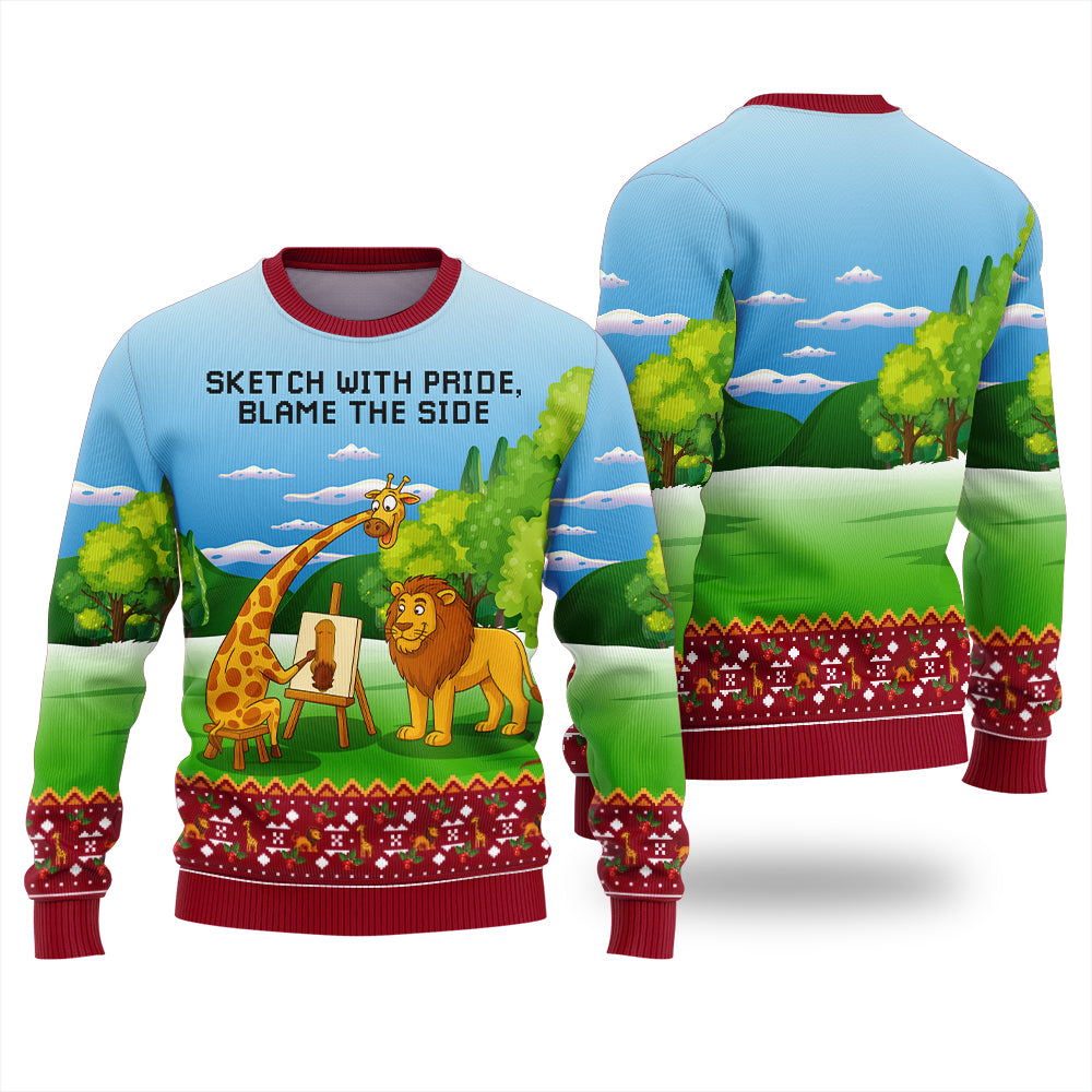 Naughty Giraffe And Wild Lion Animal Ugly Christmas Sweater