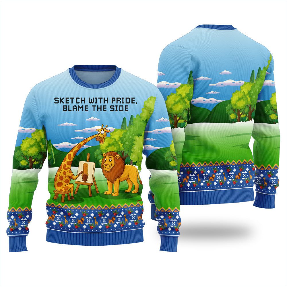 Naughty Giraffe And Wild Lion Animal Ugly Christmas Sweater