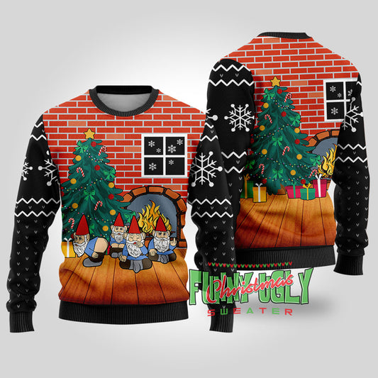 Naughty Gnome Funny Christmas Sweater Black