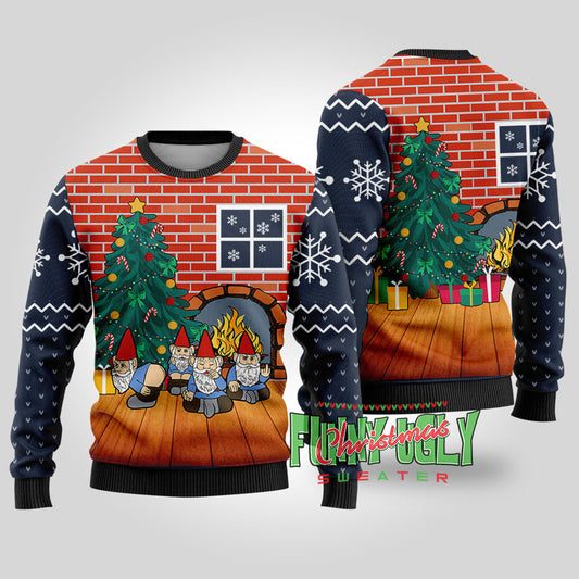Naughty Gnome Funny Christmas Sweater Navy