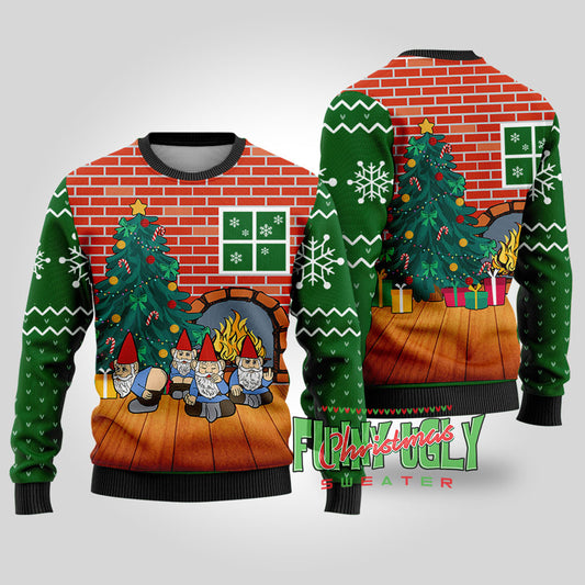 Naughty Gnome Funny Christmas Sweater Forest Green