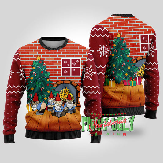Naughty Gnome Funny Christmas Sweater Cardinal Red
