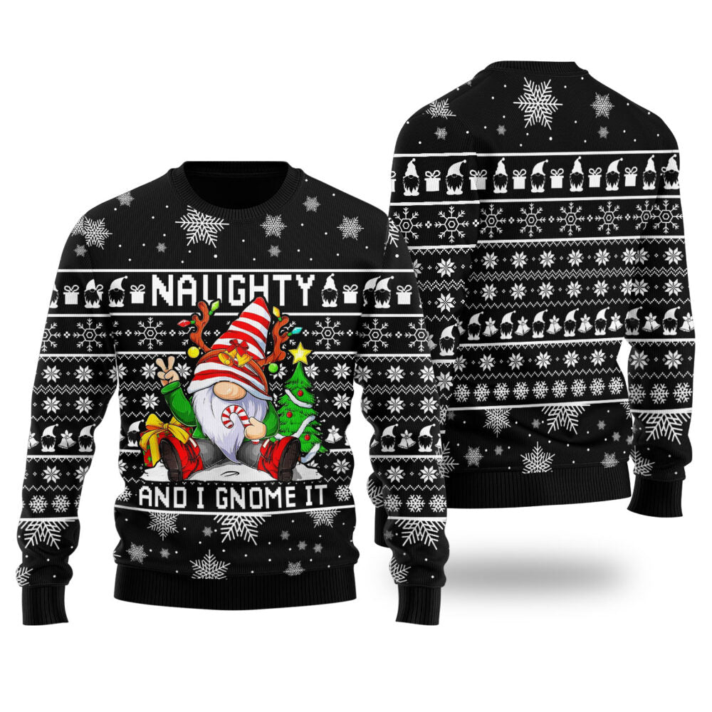 The Naughty Gnome Ugly Christmas Sweater Black