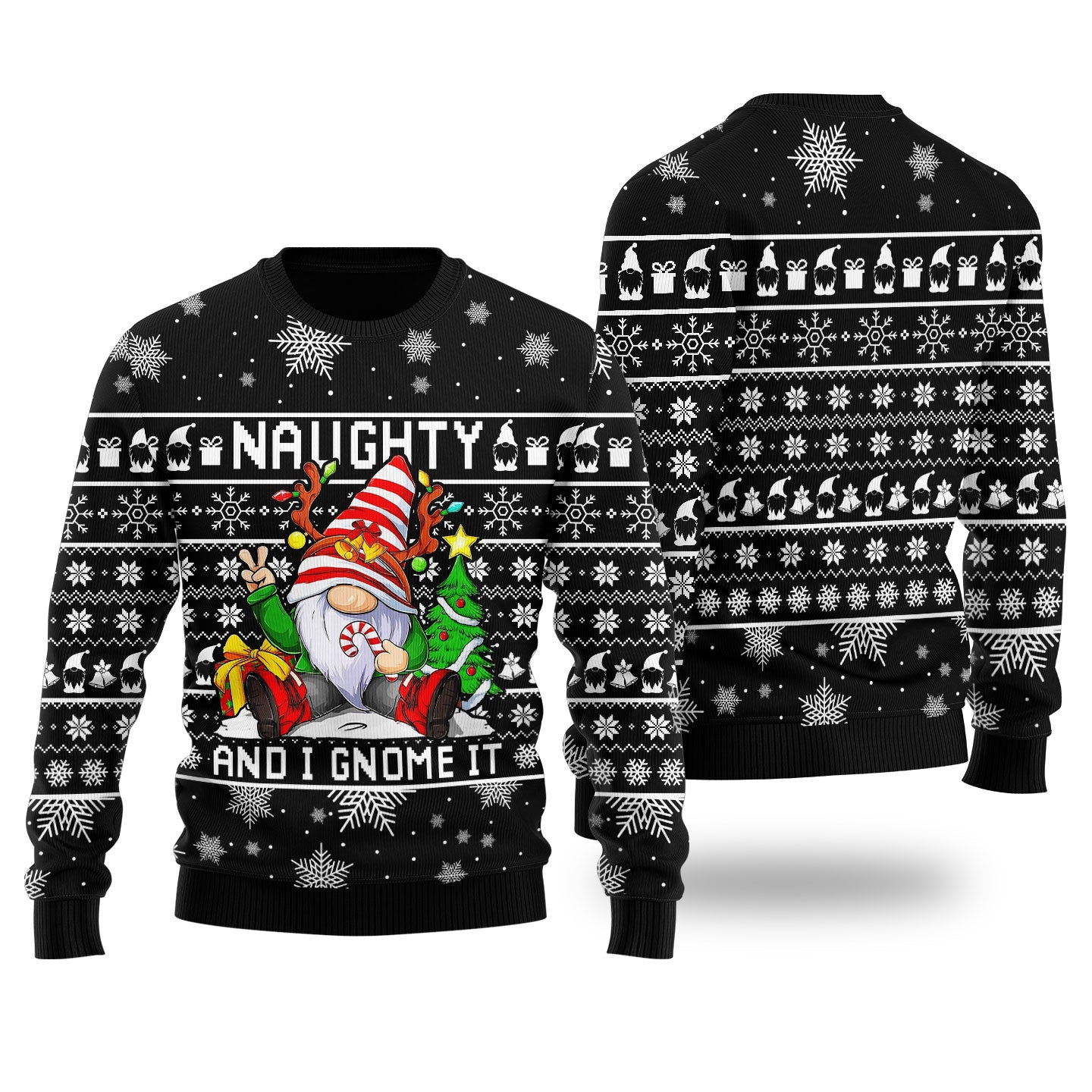 The Naughty Gnome Ugly Christmas Sweater Black