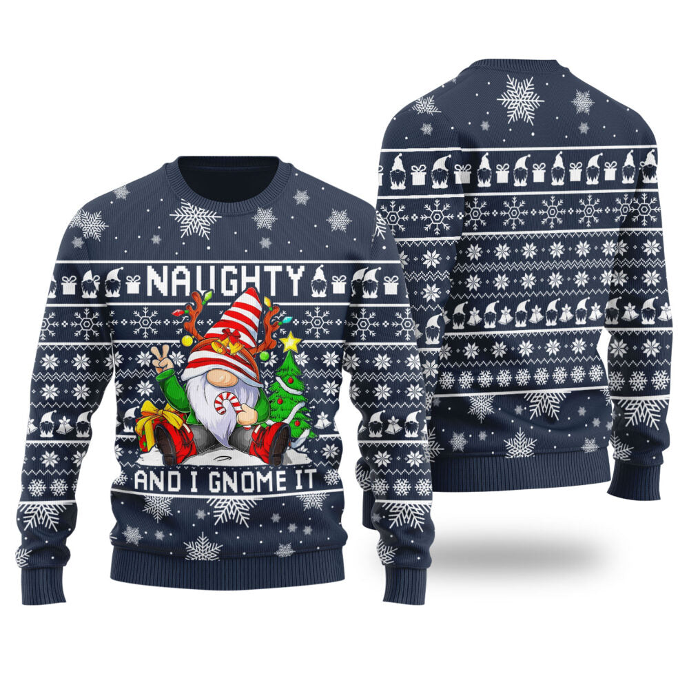 The Naughty Gnome Ugly Christmas Sweater Navy