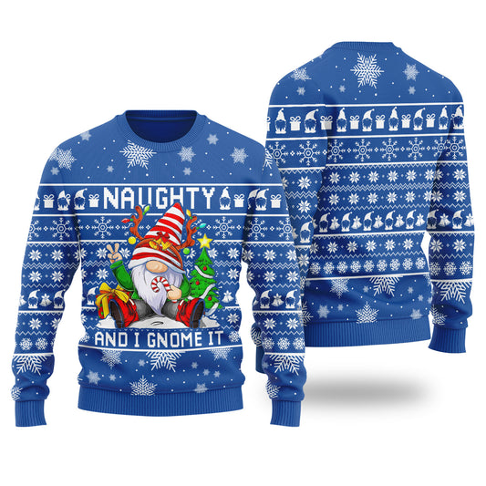 Naughty Gnome Ugly Christmas Sweater Royal