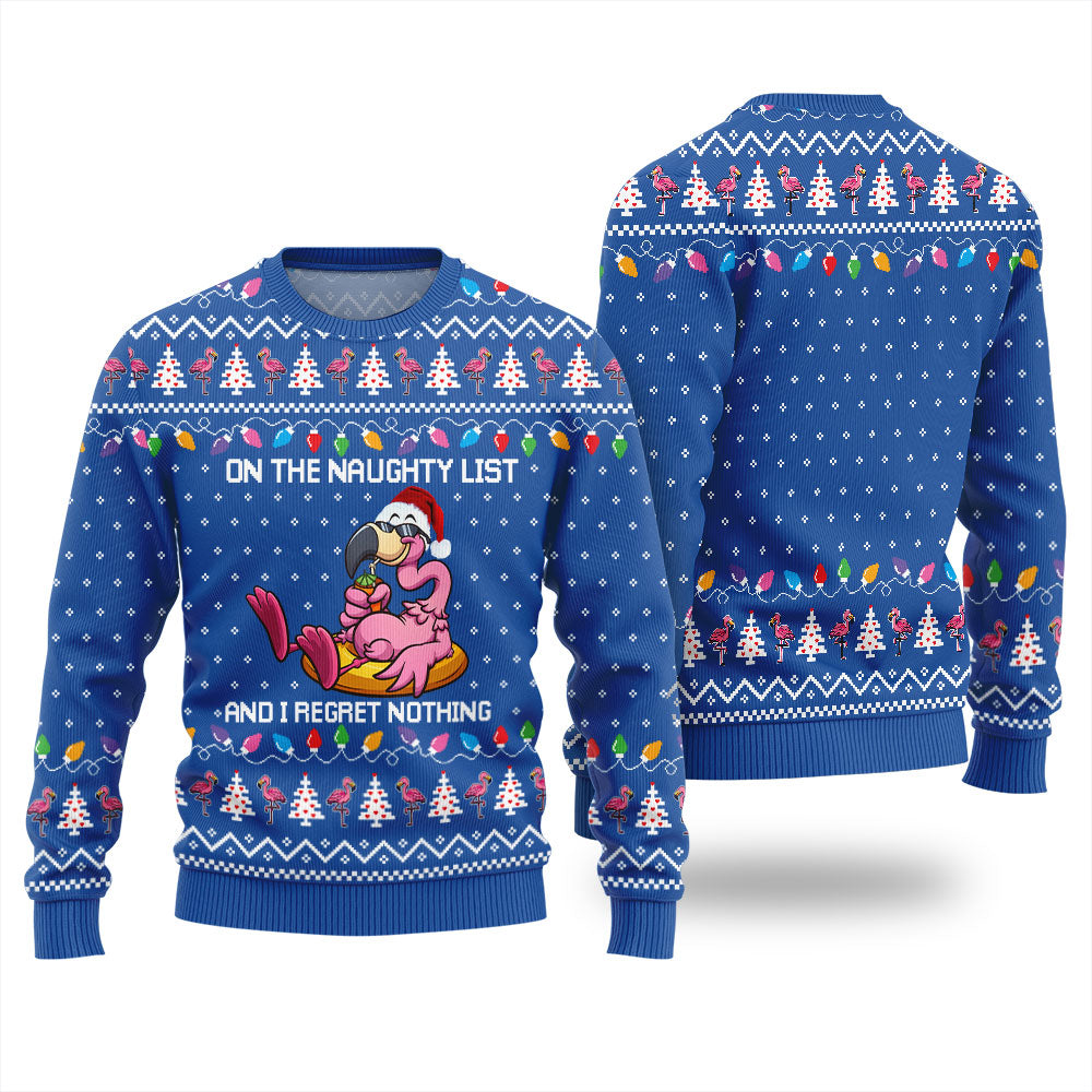 Naughty List Flamingo Funny Christmas Sweaters For Adults