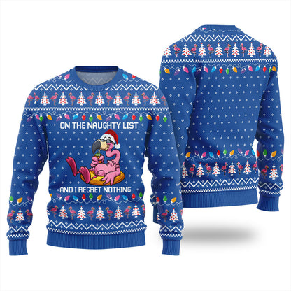 Naughty List Flamingo Funny Christmas Sweaters For Adults