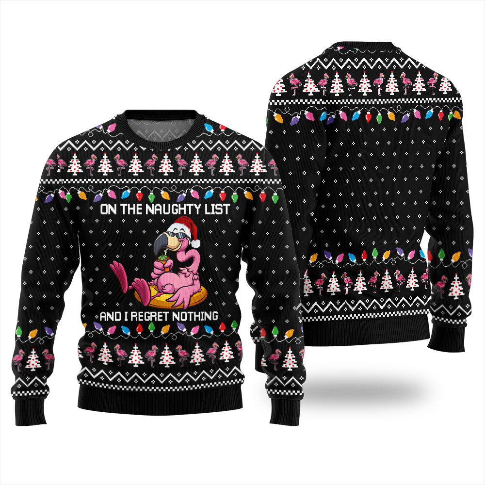 Naughty List Flamingo Funny Christmas Sweaters For Adults