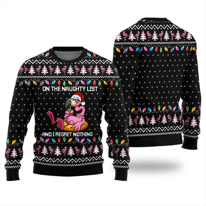 Naughty List Flamingo Funny Christmas Sweaters For Adults