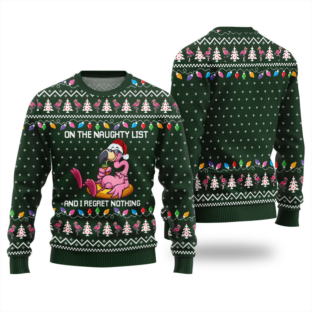 Naughty List Flamingo Funny Christmas Sweaters For Adults