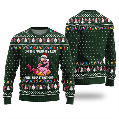 Naughty List Flamingo Funny Christmas Sweaters For Adults