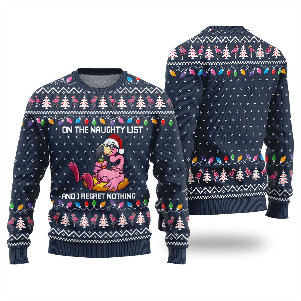 Naughty List Flamingo Funny Christmas Sweaters For Adults