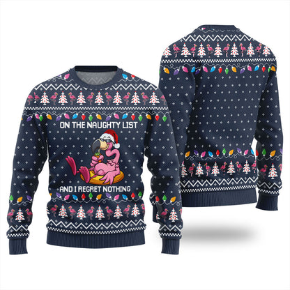 Naughty List Flamingo Funny Christmas Sweaters For Adults